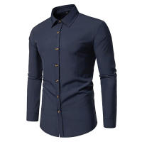 Camisa de manga larga con botones para hombre, camisa informal de negocios, Color sólido, cómoda, Social, Oficina, blusa blanca y negra, moda de otoño - details 10