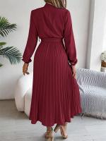 Vestido plisado elegante con cuello levantado y manga larga y cintura cerrada para mujer, vestido largo de Otoño Invierno - details 8
