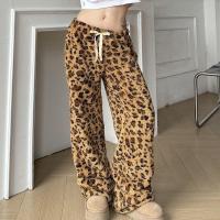 Mujer con estampado de leopardo, pantalones de cintura suelta, pantalones de lana de pierna recta para - details 4