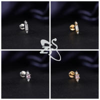 ZS 1 pieza de Color dorado, 16G, acero inoxidable, Labret, Piercing para labio, hombres y mujeres, cristal CZ, cartílago de oreja, Tragus, hélice, Piercings con parte trasera plana - details 9