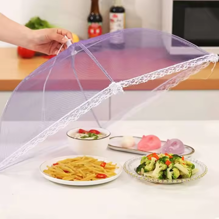 1 juego de red plegable, repelente de mosquitos, paraguas, protección para picnic, cubierta para platos, suministros de cocina - 1