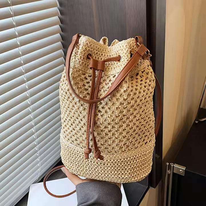 Bolso de verano para mujer, bolso de hombro de paja, bolso de mano informal de ratán mate, bolso de playa. - 1