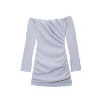 PB&ZA2025 Verano Nuevas Llegadas Vestido Corto de Mujer con Pliegues Decorativos, Hombros Descubiertos, Manga Larga y Corte Ajustado - details 1