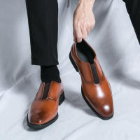 Zapatos Formales para Hombres Color Sólido, Tacón Bajo, Comodidad y Moda en Cuero de Juventud Transpirable - details 0