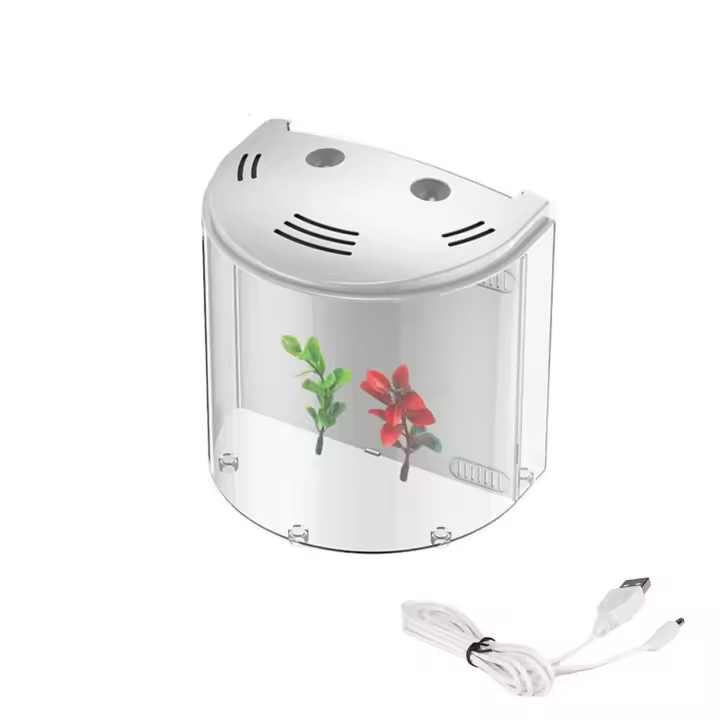 Bomba de agua para peceras de escritorio, filtro de agua con luz Led, hábitats de cangrejo pequeños, acuario de peces transparente silencioso Semicircular - 1