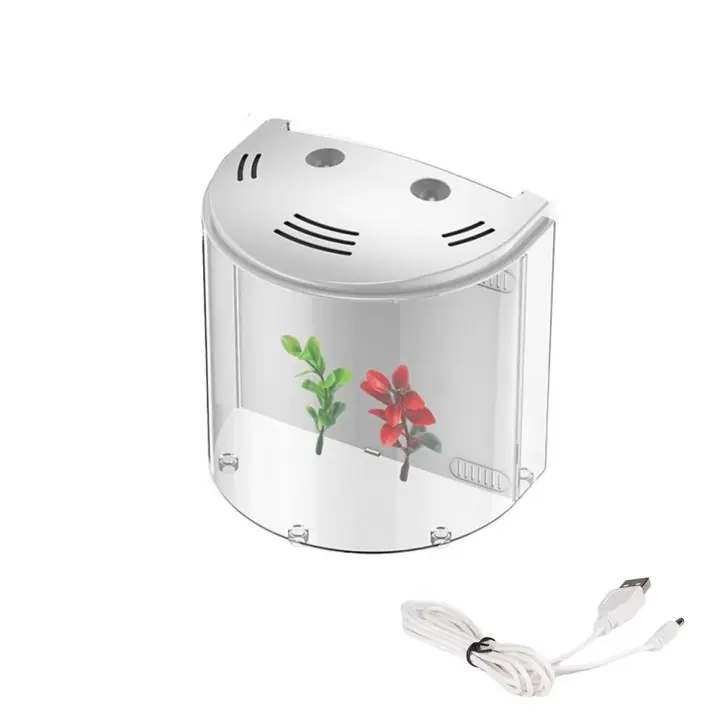 Bomba de agua para peceras de escritorio, filtro de agua con luz Led, hábitats de cangrejo pequeños, acuario de peces transparente silencioso Semicircular - 1