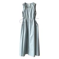 Vestido coreano con cintura con cordón para mujer, vestido sin mangas adelgazante con cuello redondo de verano - details 0