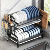 Secador de Platos Compacto de 2 Niveles A Prueba de Óxido, Organizador de Counter de Cocina con Tablero de Drenaje y Soporte de Utensilios - details 4