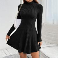 Vestidos de mujer otoño-invierno Color sólido, manga larga, cuello alto, cintura alta, doble abertura, estilo casual - details 10