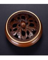 Quemador casero de cobre con placa antigua inspirada en Zen de tres patas cubierto de loto puro, quemador de incienso para la ceremonia del té budista - details 9