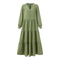 Vestido de Swing Largo para Mujer 2024 Cuello en V con Volantes Algodón y Cáñamo Elegante y Suelto - details 13