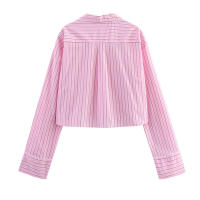 Nueva Moda Primavera OUWU Conjunto de Camisa de Manga Larga y Pantalones de Popelina a Rayas para Mujer con Cinturón - details 5