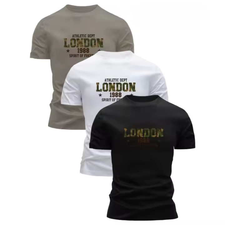 Camisetas de Verano de Algodón 100% para Hombres Cuello Redondo Comodable Estampado de Herringbone - 1