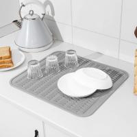 Alfombrilla de silicona para secar platos de varios usos, fácil de limpiar, ecológica, resistente al calor, para encimera de cocina o fregadero, forro para refrigerador o cajón gris XL 18 pulgadas x 16 pulgadas - details 4