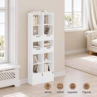 Libreria Alta Estantería de 6 Compartimentos con 2 Cajones y Armario con Puerta Blanco - details 5