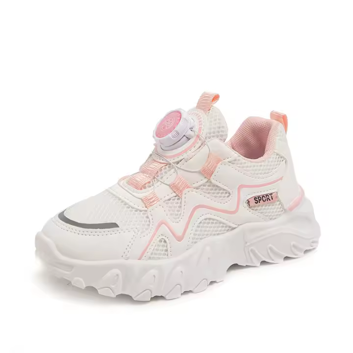 Zapatillas para niños 2025 primavera y otoño nuevas zapatillas para niños malla transpirable media y vieja botones giratorios para niños marea para niña. - 1
