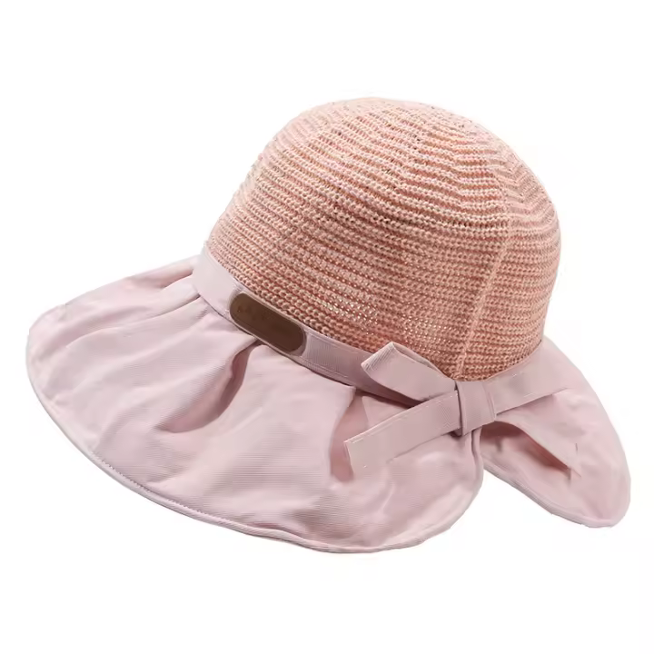 Sombrero para el sol versión coreana femenina alfabeto sombrero de cubo sombrero de paja tejido hueco grandes alerones espalda dividida tenedor sombrero para el sol playa protección solar - 1