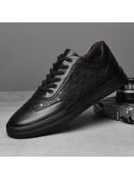 Zapatos Casuales para Hombre Auténtica Piel de Vaca, Baja Altura, Negro Puro, Moda, Zapatillas Deportivas - details 3