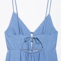 Vestido de Verano de Denim Largo con Correas Decoradas Vestido Suelto, Sin Espalda, Dulce y Fresco para Mujeres - details 8