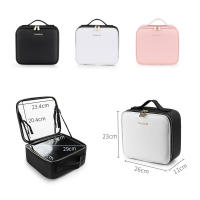 Bolsa de maquillaje con espejo grande con compartimentos para mujer, estuche de cosméticos de viaje de cuero PU impermeable, nuevo - details 4