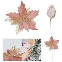Creativo con tallo flores artificiales de Navidad brillantes hechas a mano flor de lentejuelas simuladas DIY adornos de árbol de Navidad Año Nuevo - details 5