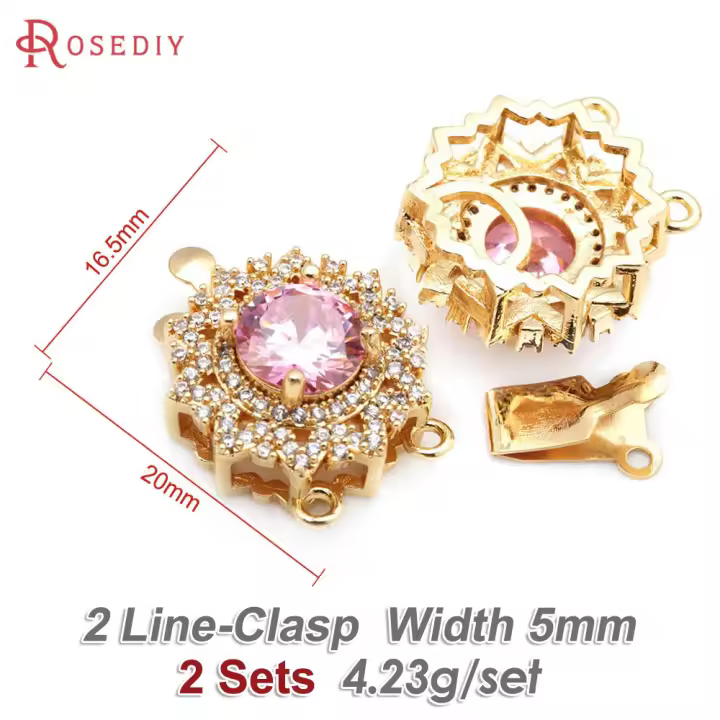 2 juegos de collares redondos de latón y circonita de Color dorado de 18K, cierres de conexión, suministros de joyería Diy de alta calidad para mujer - 1