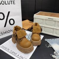 Botas Martin de cabeza grande de cuero europeo para mujer, nueva solapa retro, dos botones de desgaste, botas muffin amarillas grandes de suela gruesa, botas de herramientas - details 2