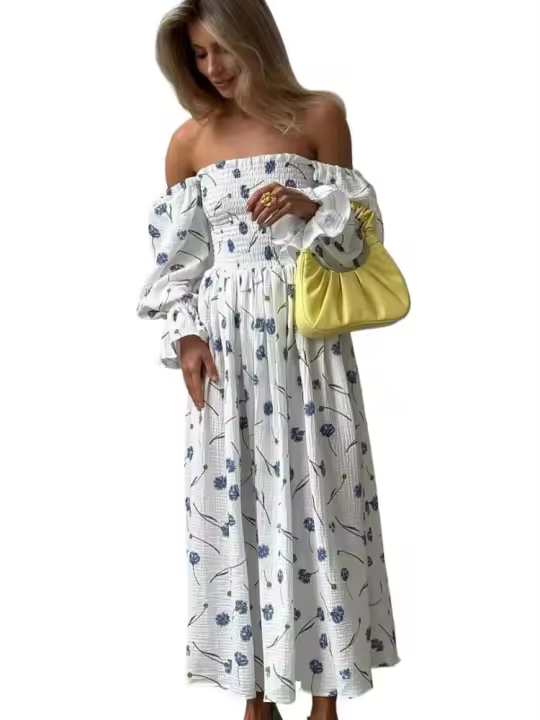 Vestido de playa floral elegante, holgado y de manga larga para mujer, primavera-otoño 2025 - 1