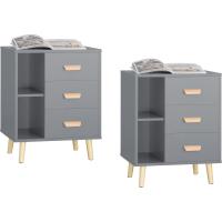 Auxiliares Mesita de Noche con 3 Cajones Mesa para Salón Comedor con 2 Estantes 48 x 40 x 60 cm Gris ES - details 0