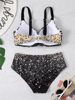 Conjunto de Bikini con Push-up para mujer, traje de baño Sexy, ropa de playa para mujer, bañador con estampado de estrellas - details 4