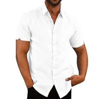 Camisas de Lino y Algodón para Hombre Camisas Informales de Manga Corta, Blusas Sólidas con Cuello Girado, Camisas Formales de Playa, Ropa de Verano - details 2