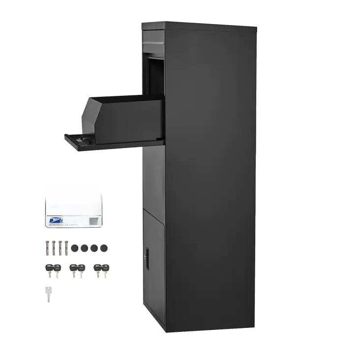 SucceBuy Caja de entrega de paquetes segura para exteriores, buzón de correo de 47,2 pulgadas con cerradura, buzón de acero galvanizado duradero con funciones antirrobo, buzón resistente a la intemperie, negro - 1