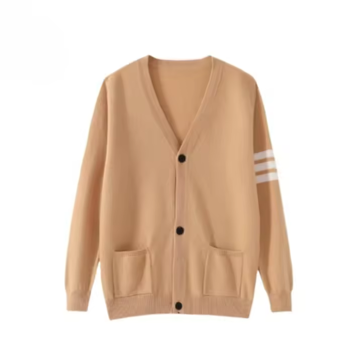 Cárdigan de lana importada de Australia para hombre, chaqueta informal holgada con cuello en V para otoño e invierno, suéter de talla grande a rayas de colores a la moda - 1