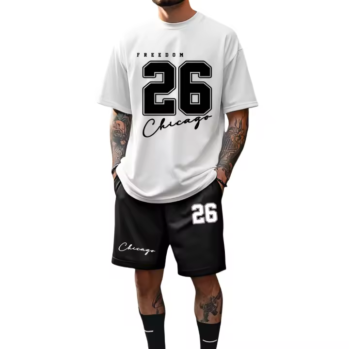 Conjunto Deportivo Casual para Hombres Camiseta de Impresión y Pantalones Cortos - 1