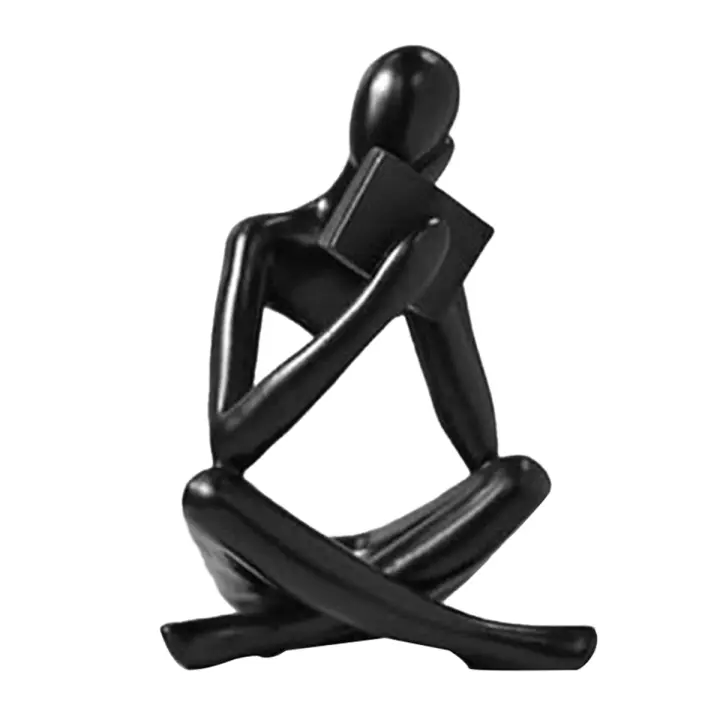 Esculturas de pensadores, estatua de resina negra, adorno de lectura, decoración de escultura de pensadores, decoración moderna de libros A - 1