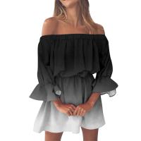Vestido de Playa Boho con Estampado de Gradiente Hombro Desechado, Cuello de Corte, Mangas Cortas, Borlas para Mujeres Vestido de Verano - details 4