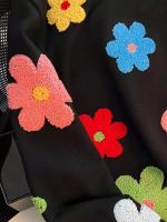 Jersey coreano con bordado Floral, suéter de alta calidad para mujer, Tops elegantes de punto con cuello redondo - details 14