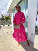 2025falda de encaje con cuello redondo para mujer, farol ahuecado Vestido de manga, cintura ajustada, ropa informal de noche, fiesta de graduación - details 15
