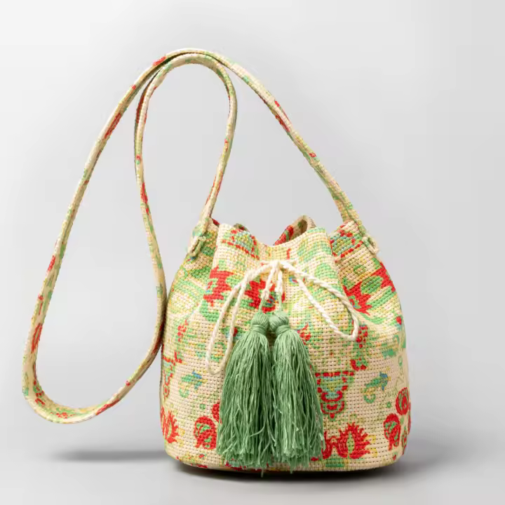 Bolso bandolera de lona para mujer, estilo étnico, bohemio con borlas - 1