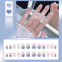 24PCS Uñas Postizas Cortas Desmontables Con Mariposas Brillantes Uñas Falsas Presionables Cuadradas Cubiertas Por Encima Para Uso Doméstico - details 0