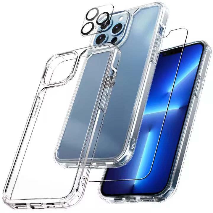Funda para iPhone 13-15 [5 en 1] Resistente a Arañazos Protector de Pantalla de Vidrio Templado + Protector de Lente de Cámara Accesorio Electrónico Portátil - 1