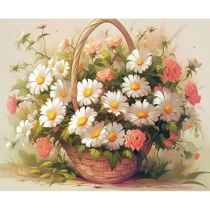 Pintura Moderna de Ruopoty en Lienzo 40x50cm con Marco de Flores Amarillas para Bricolaje Arte Único y Distintivo Regalo para el Hogar - 1