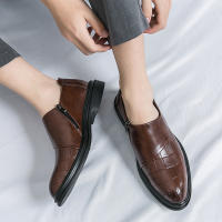 Zapatos formales con cremallera lateral de empalme clásico para hombre, zapatos de cuero informales británicos de tacón bajo de PU - details 17