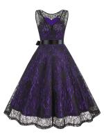 Vestido de Encaje con Cuello Redondo Retro de Ouwu Sin Mangas, Cinturón Enchufable, Estilo Vintage para Mujeres Perfecto para Fiesta de Halloween o Cumpleaños - details 10