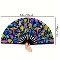 1 abanico grande de carnaval, abanico de mano con brillo UV para hombres/mujeres, hongo reflectante, adecuado para artes marciales, Pascua, temas retro hawaianos, disfraces de carnaval, bares, fiestas, discotecas, bailes, regalos y decoraciones de cumplea - details 3