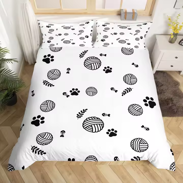 Funda de Edredón de Gato con Patas Kawaii Juego de Ropa de Cama de Poliéster para Gatitos Felizes - 1
