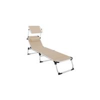 Set de 2X Tumbonas Jardín Exterior, Tumbonas Plegables con Reposacabezas, Parasol y Bolsillo Lateral, Tumbonas Playa Reclinables 4 Posiciones, Tumbona Piscina Resistente a Intemperie - Beige - details 5