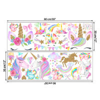 Pegatina de Pared de Unicornio Arcoiris Pegatina de Pared de Dibujos Animados de Vinilo Desmontable para Habitación de Niña, Sala de Estar, Criatorio Decoración de Fiesta de Cumpleaños Colorida - details 1