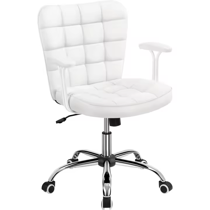 Silla de Oficina Ergonómica Encaje de Cuero PU Ruedas Blanco Encaje de Oficina - 1