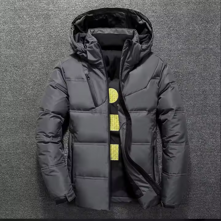 Chaqueta de Down de Pato Blanco para Hombres Cálida, Color Sólido, con Capucha, Gruesa - 1